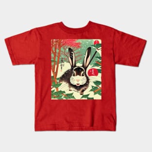 Winter Black and White Jersey Wooly Rabbit Bunny with Cute Eyes Kids T-Shirt